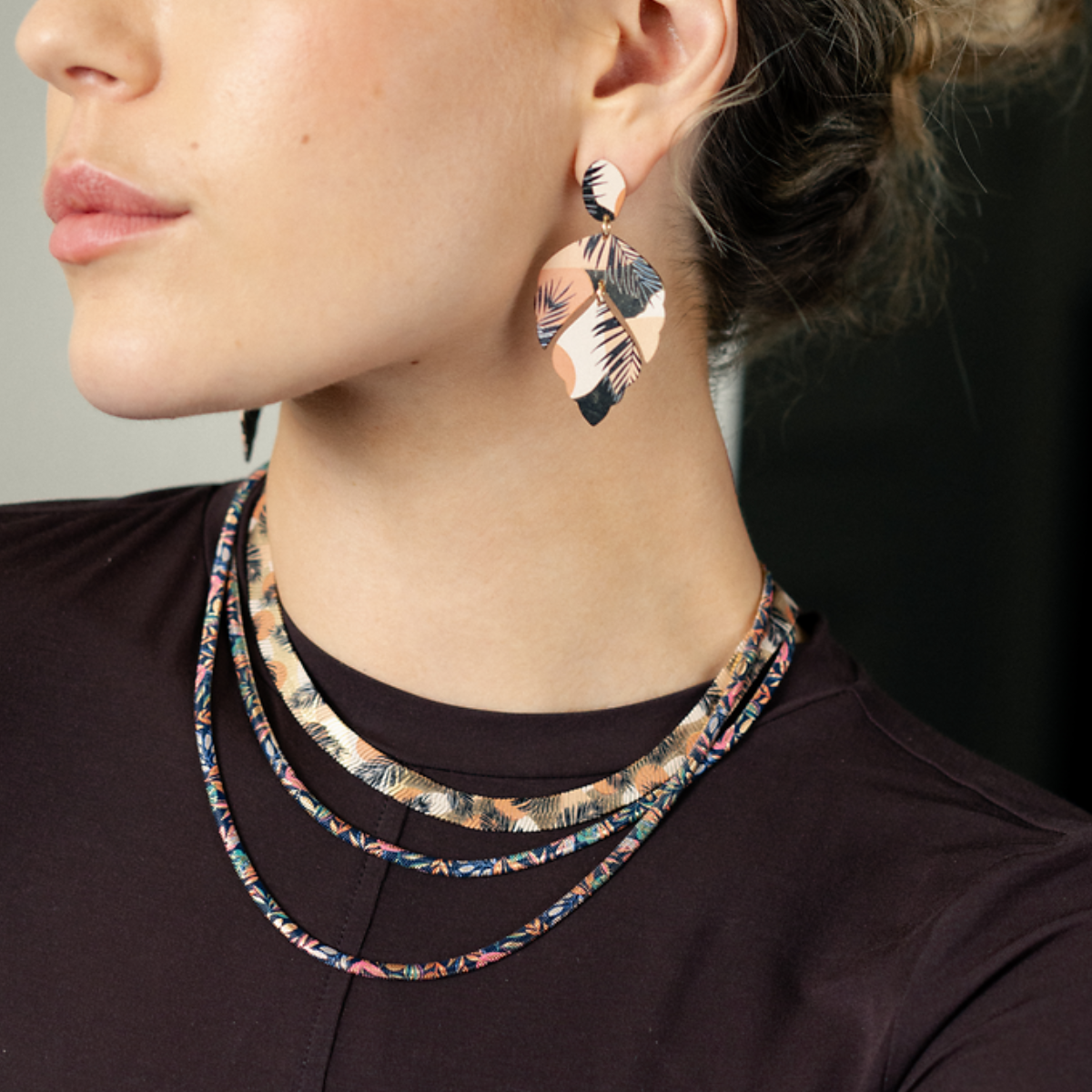 Collier Balagane chaine serpent imprimé feuilles