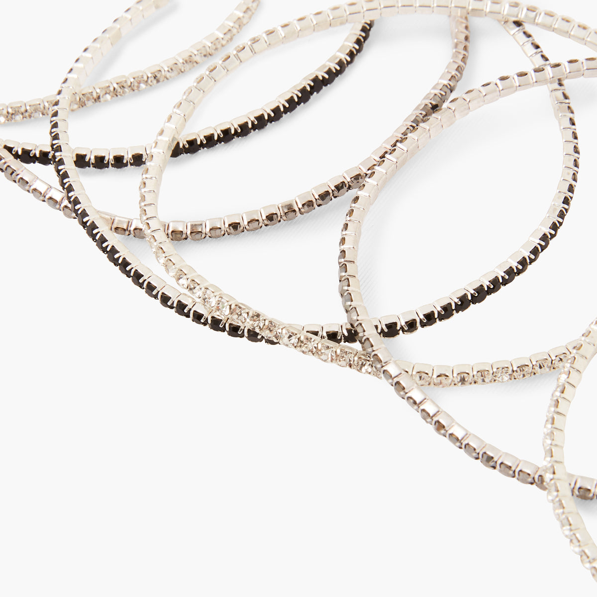 Set de 7 bracelets strass argentés et noirs