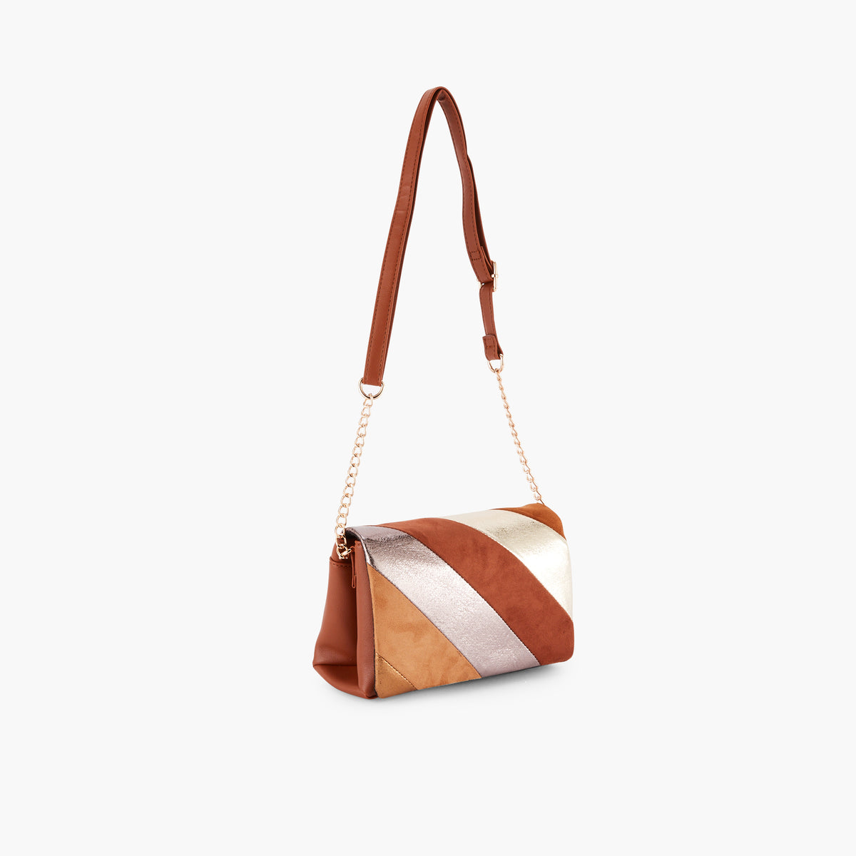 Sac à bandoulière patchwork camel et doré