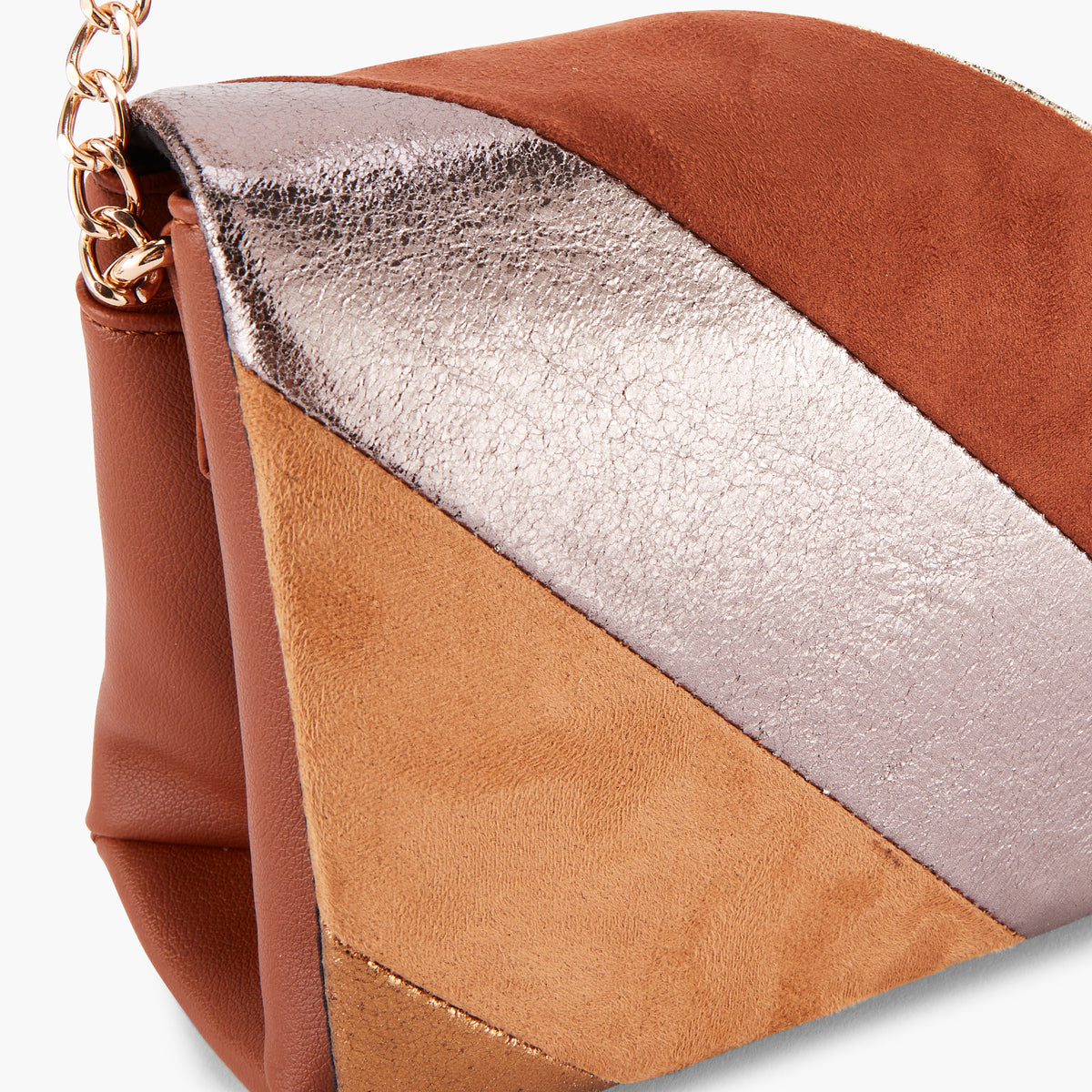 Sac à bandoulière patchwork camel et doré