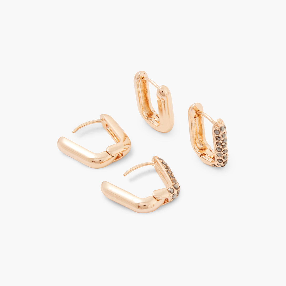 Set 2 paires de petites créoles carrées à strass