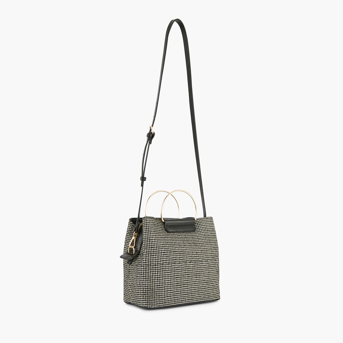 Sac à main bi-matière noir et blanc
