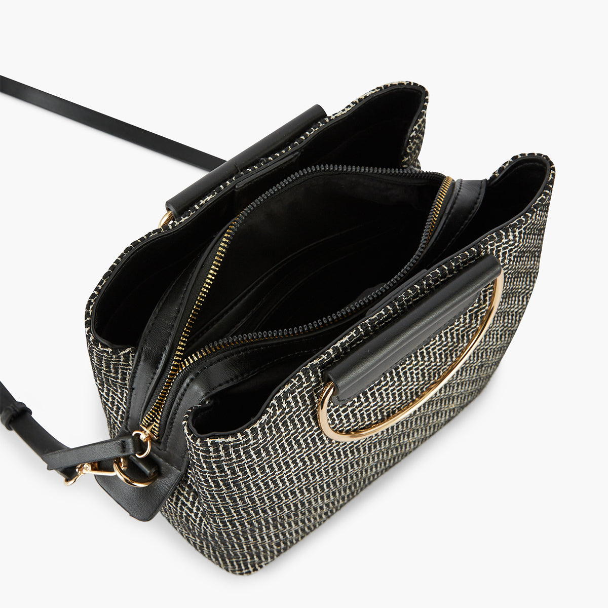 Sac à main bi-matière noir et blanc