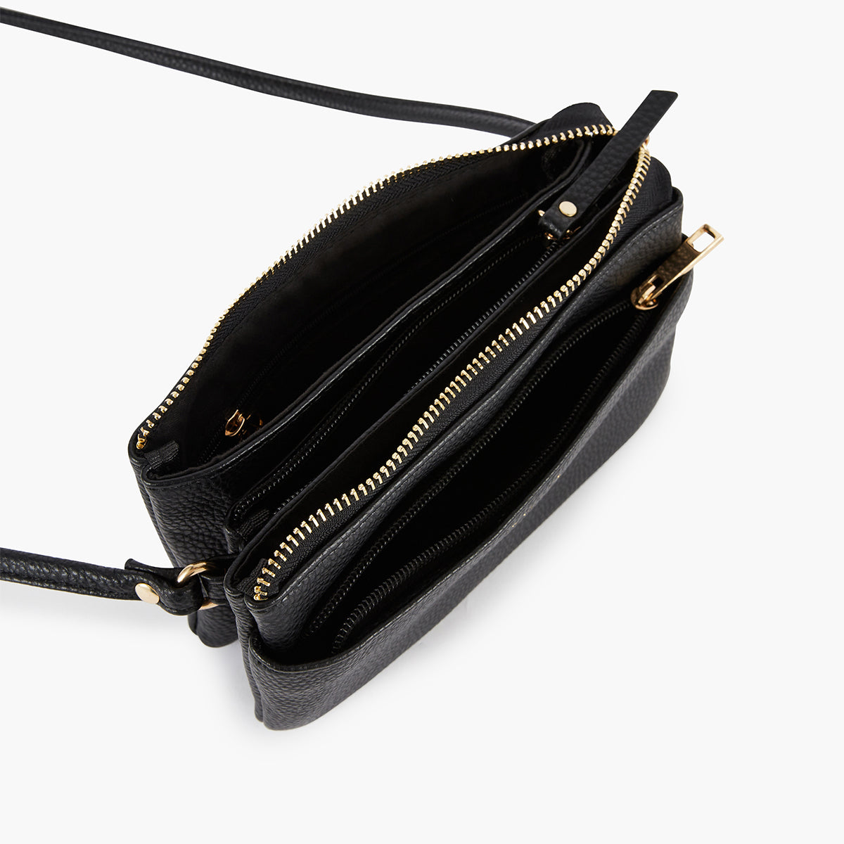 Sac bandoulière tri-pocket effet grainé noir