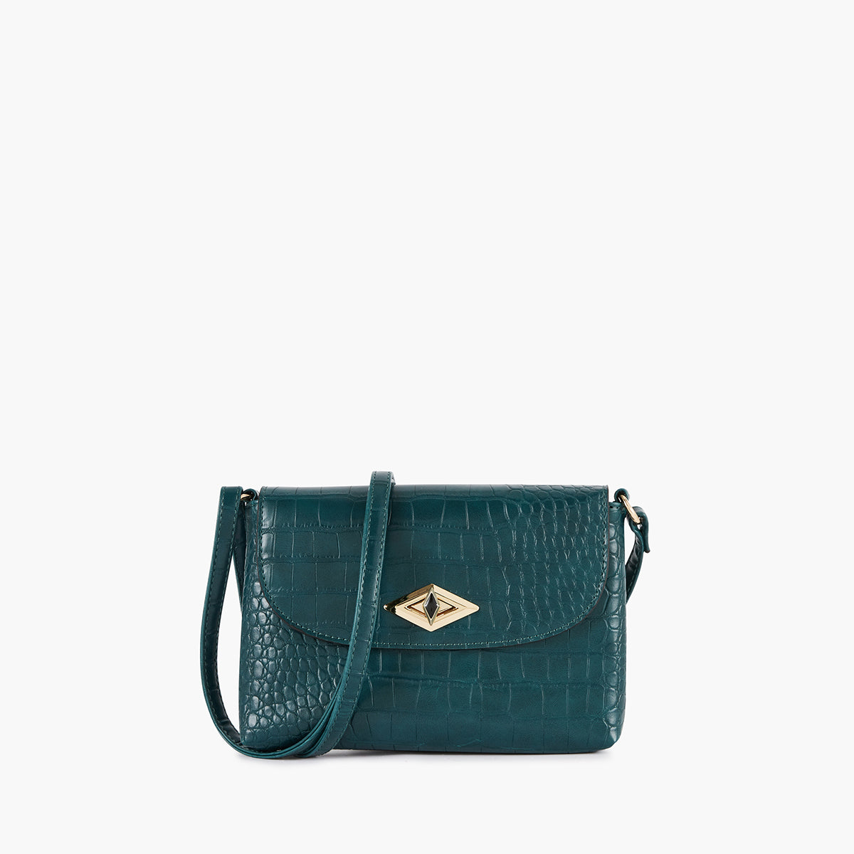 Sac à bandoulière effet croco vert