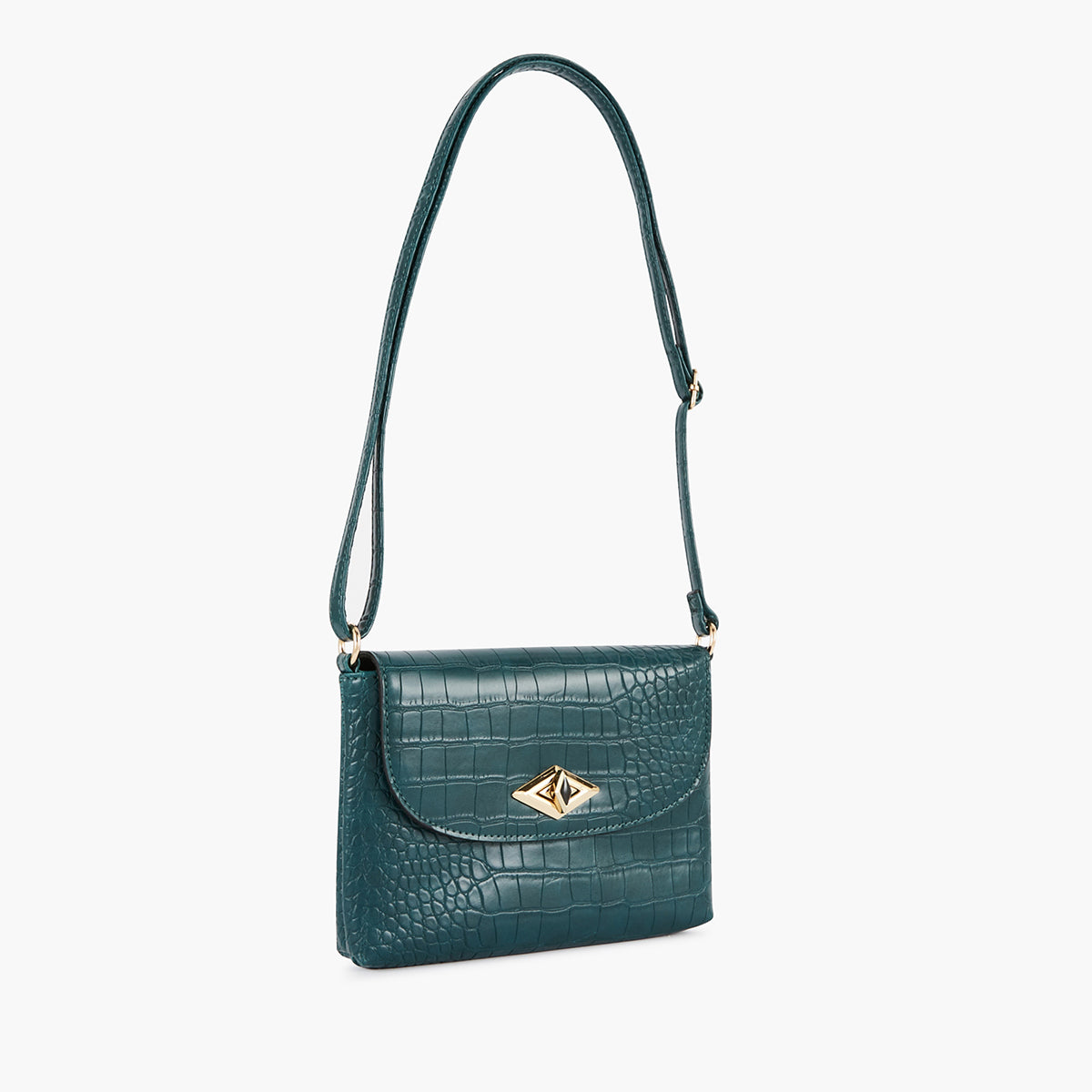 Sac à bandoulière effet croco vert