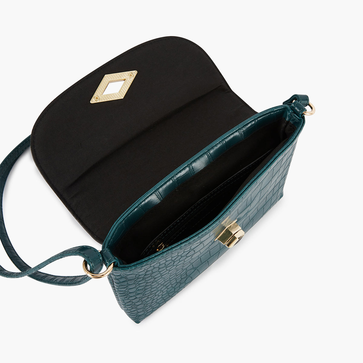 Sac à bandoulière effet croco vert
