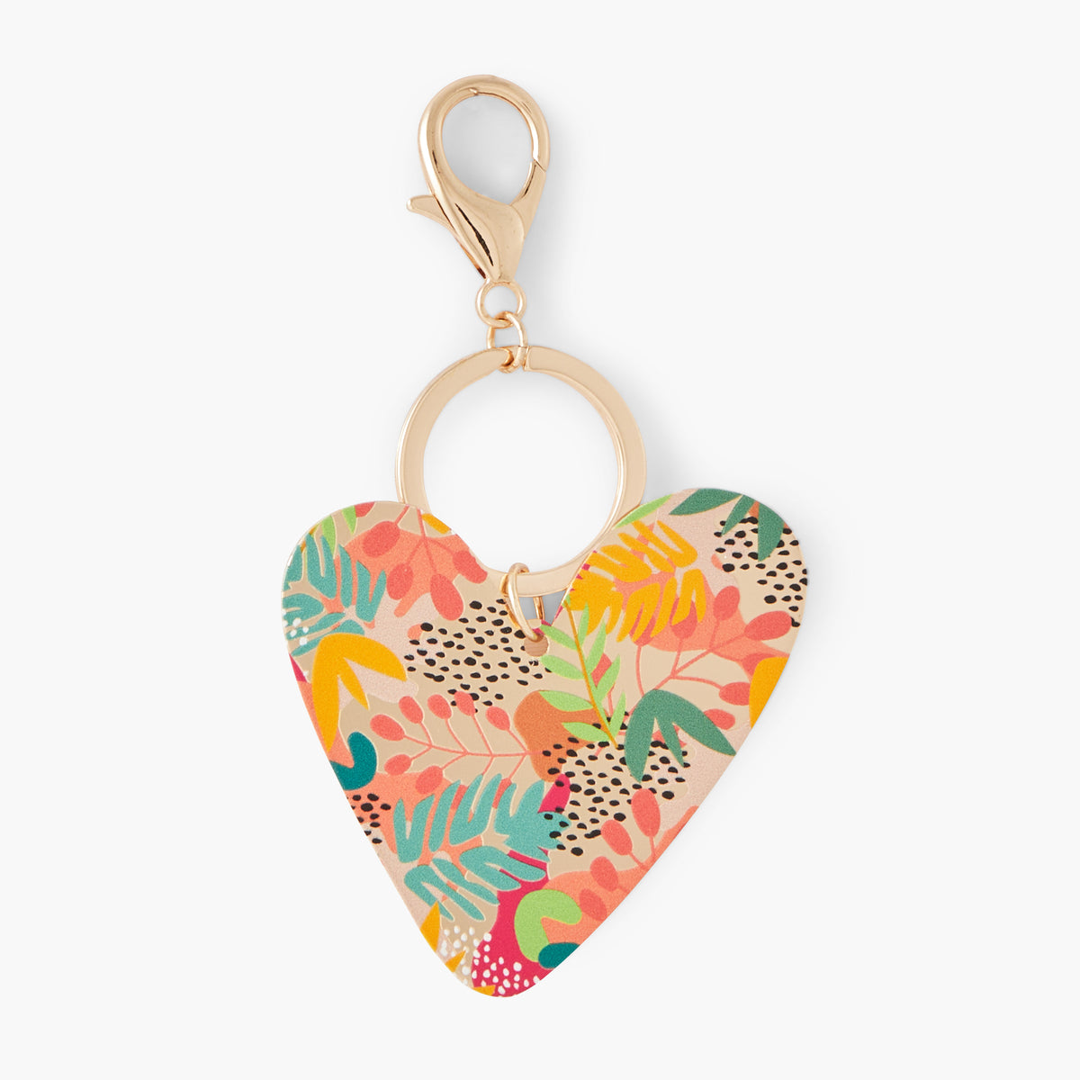 Porte-clés cœur imprimé feuilles multicolores