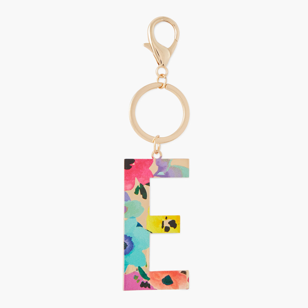 Porte-clés lettre "E" imprimée fleurs