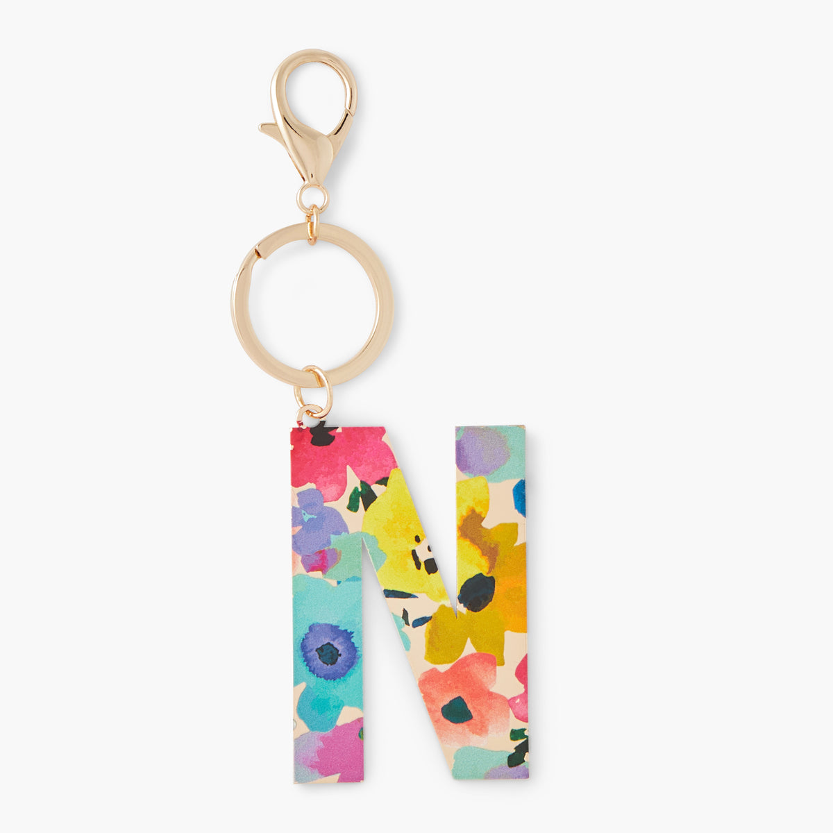 Porte-clés lettre "N" imprimée fleurs