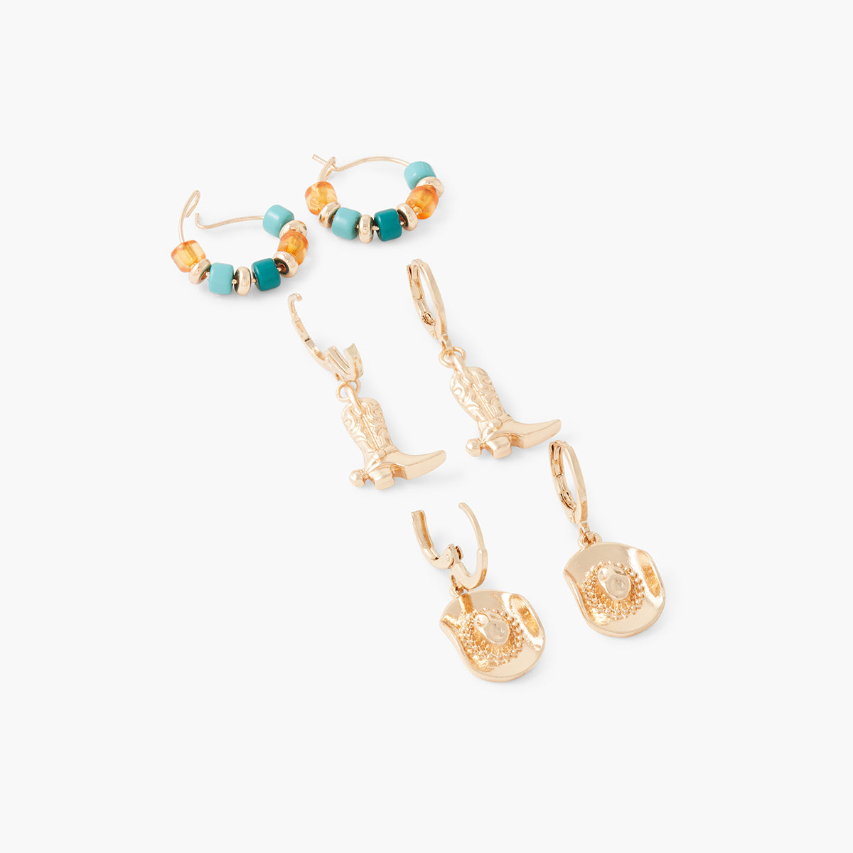 Set de 3 petites créoles assorties chapeaux et santiags