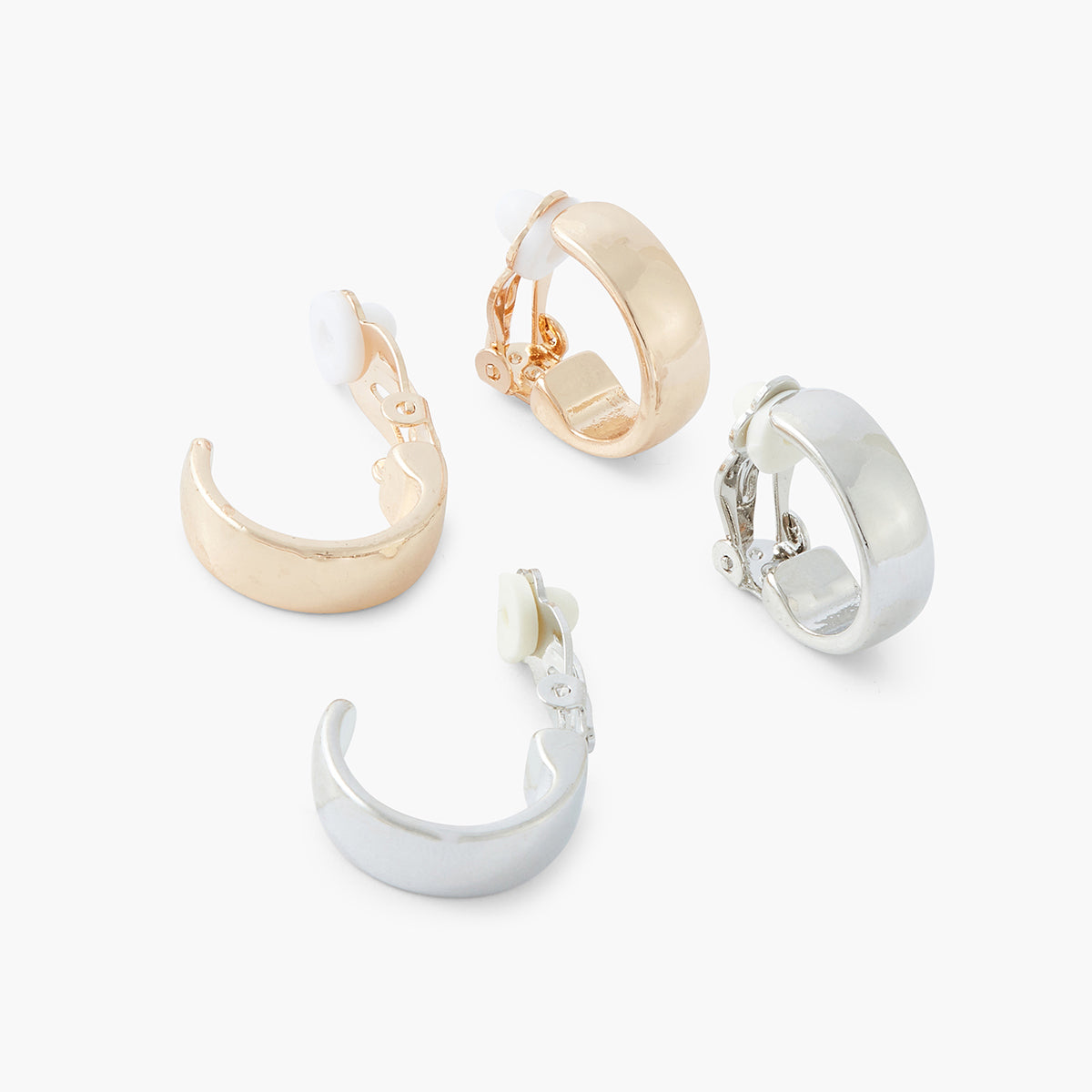 Set de 2 paires de clips d'oreilles petites créoles