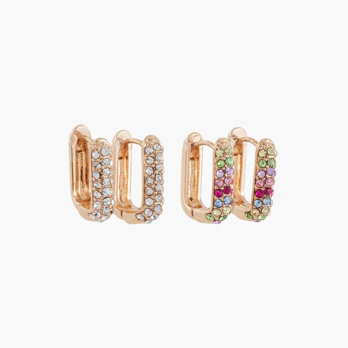 Set de 2 créoles carrées à strass