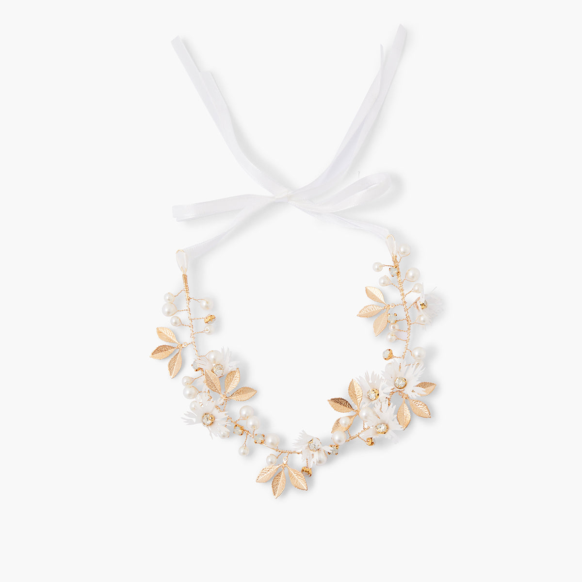 Couronne de fleurs en ruban - blanc et doré