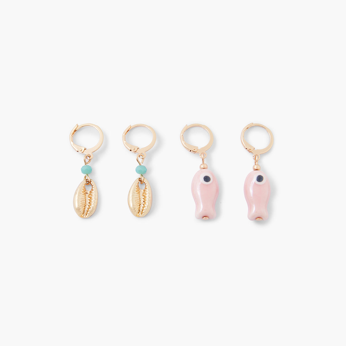 Set de 2 boucles d'oreilles poissons et coquillages
