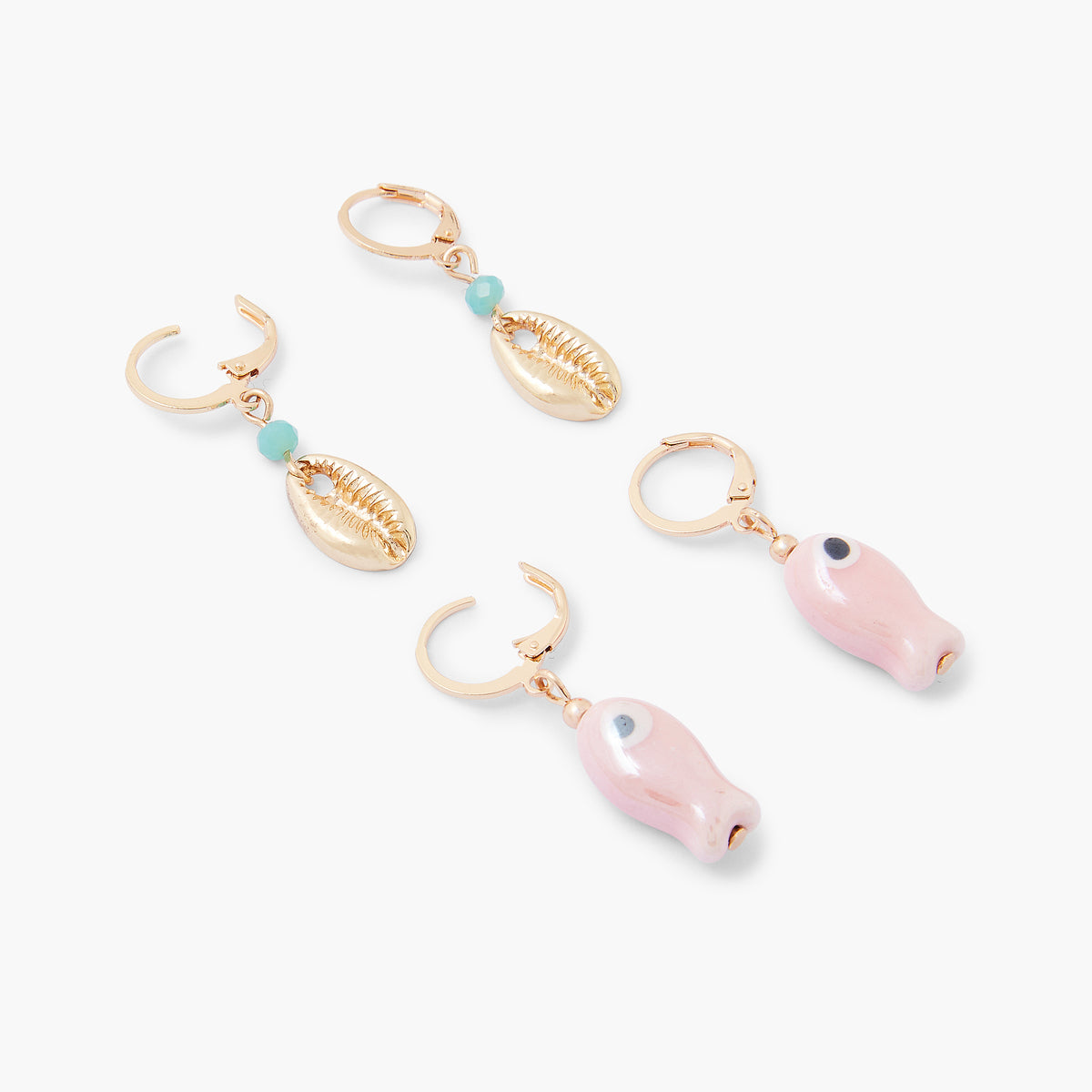 Set de 2 paires de petites créoles poissons et coquillages