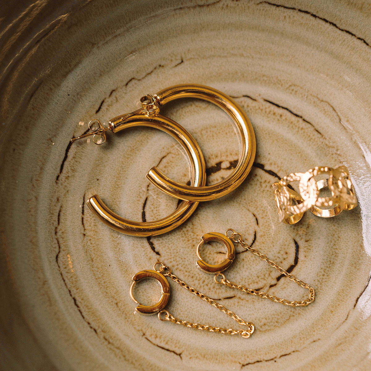 Créoles épaisses acier inoxydable doré 40mm