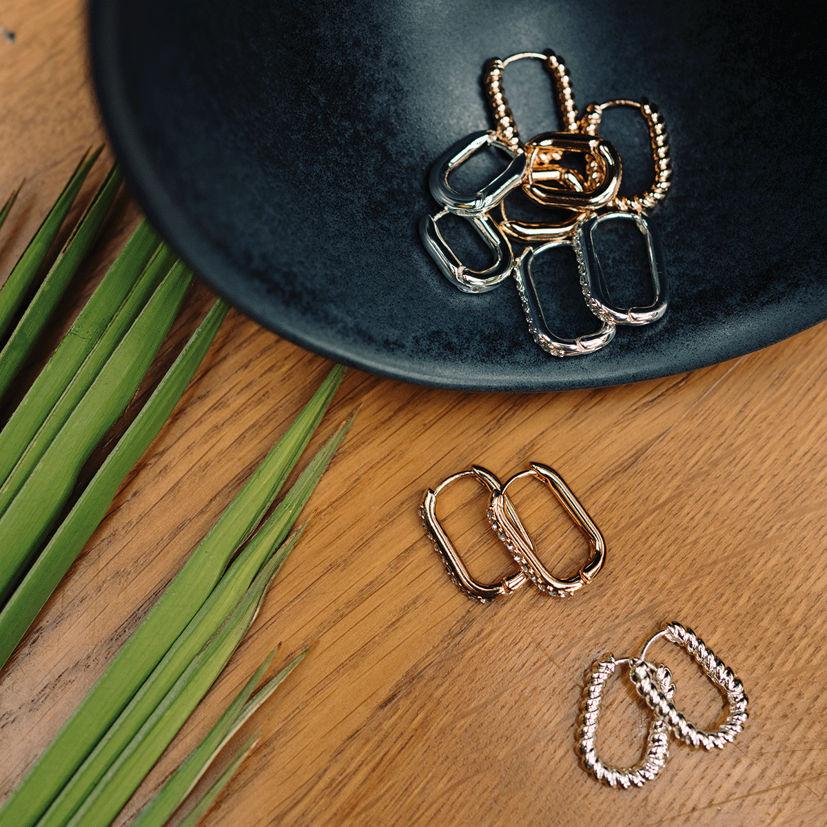 Set de 3 paires de créoles rectangulaires argentées