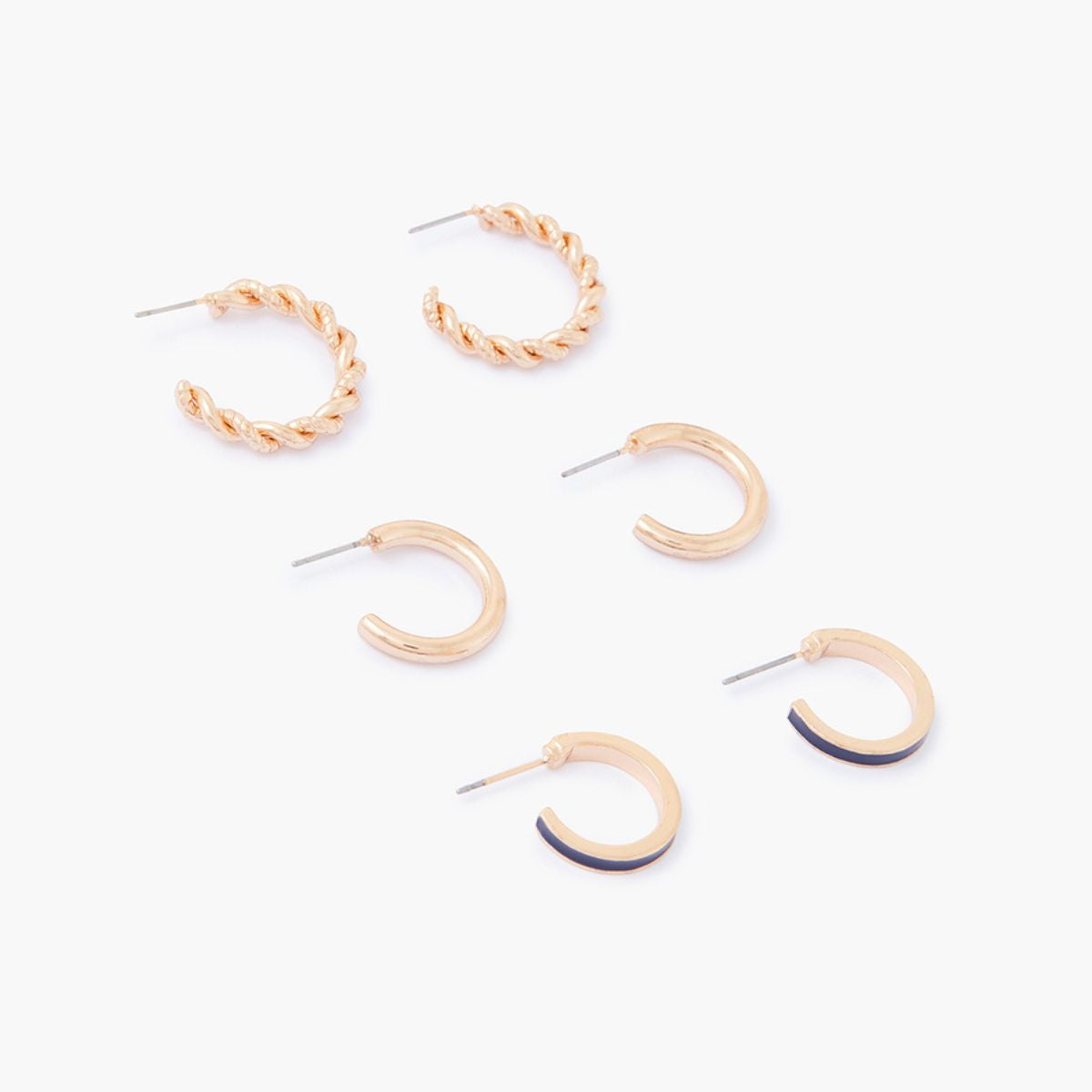 Set de 3 paires de petites créoles lisses, twistées et colorées