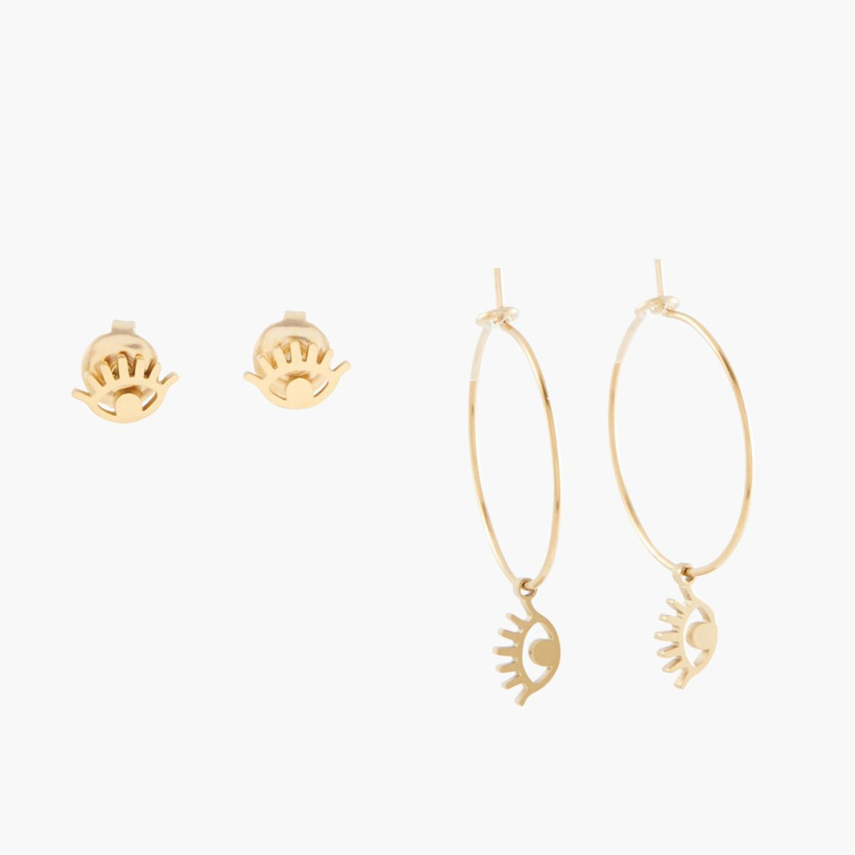 Set de 2 paires de boucles d'oreilles œil Acier Inoxydable doré