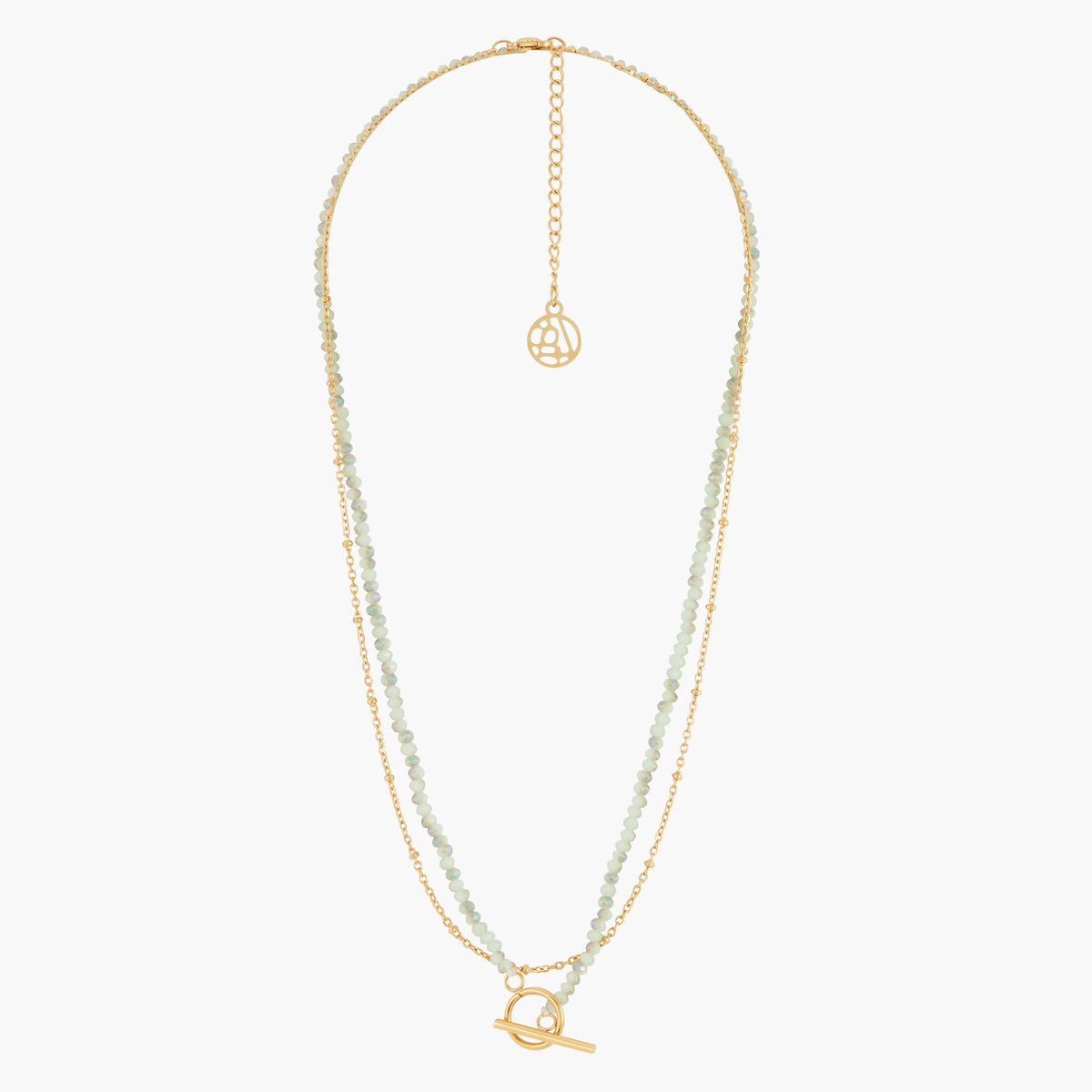 Collier 2 rangs acier inoxydable et pierres à facettes vert et doré