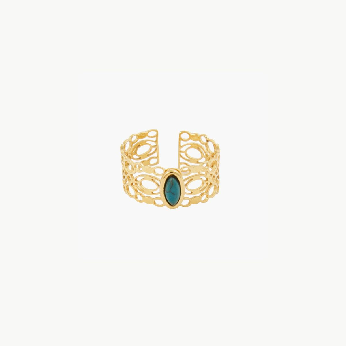 Bague en filigrane acier inoxydable doré avec pierre