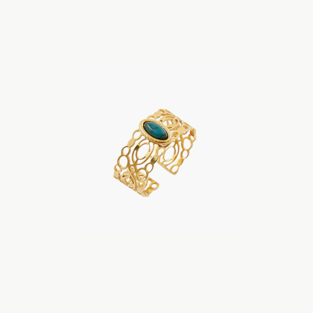 Bague en filigrane acier inoxydable doré avec pierre