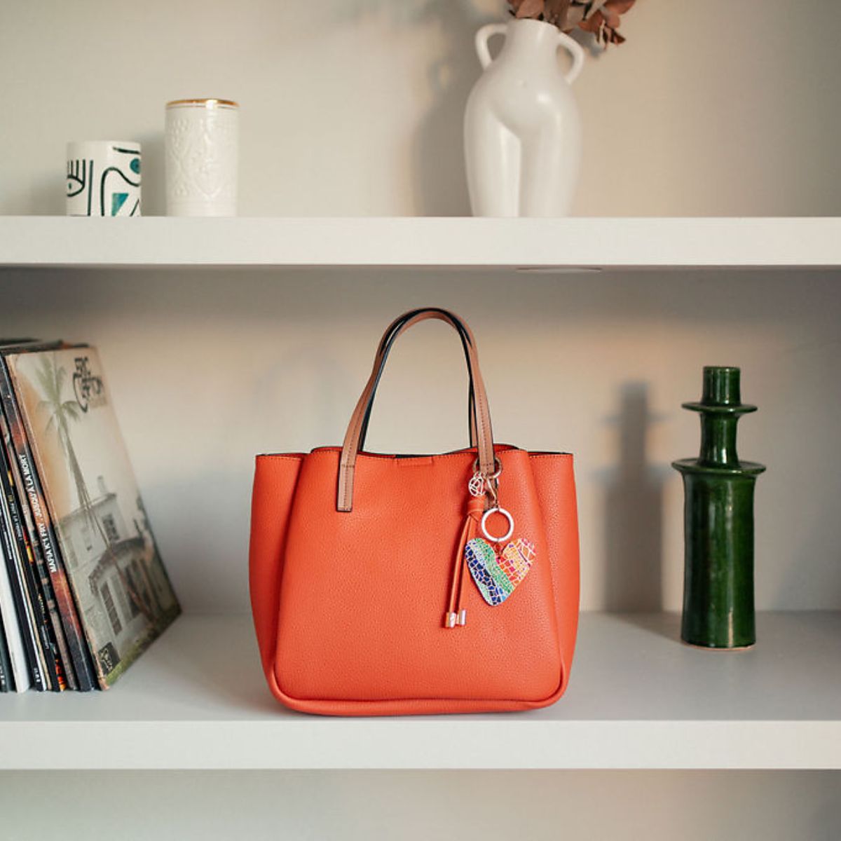 Porte-clés cœur imprimé feuilles multicolores