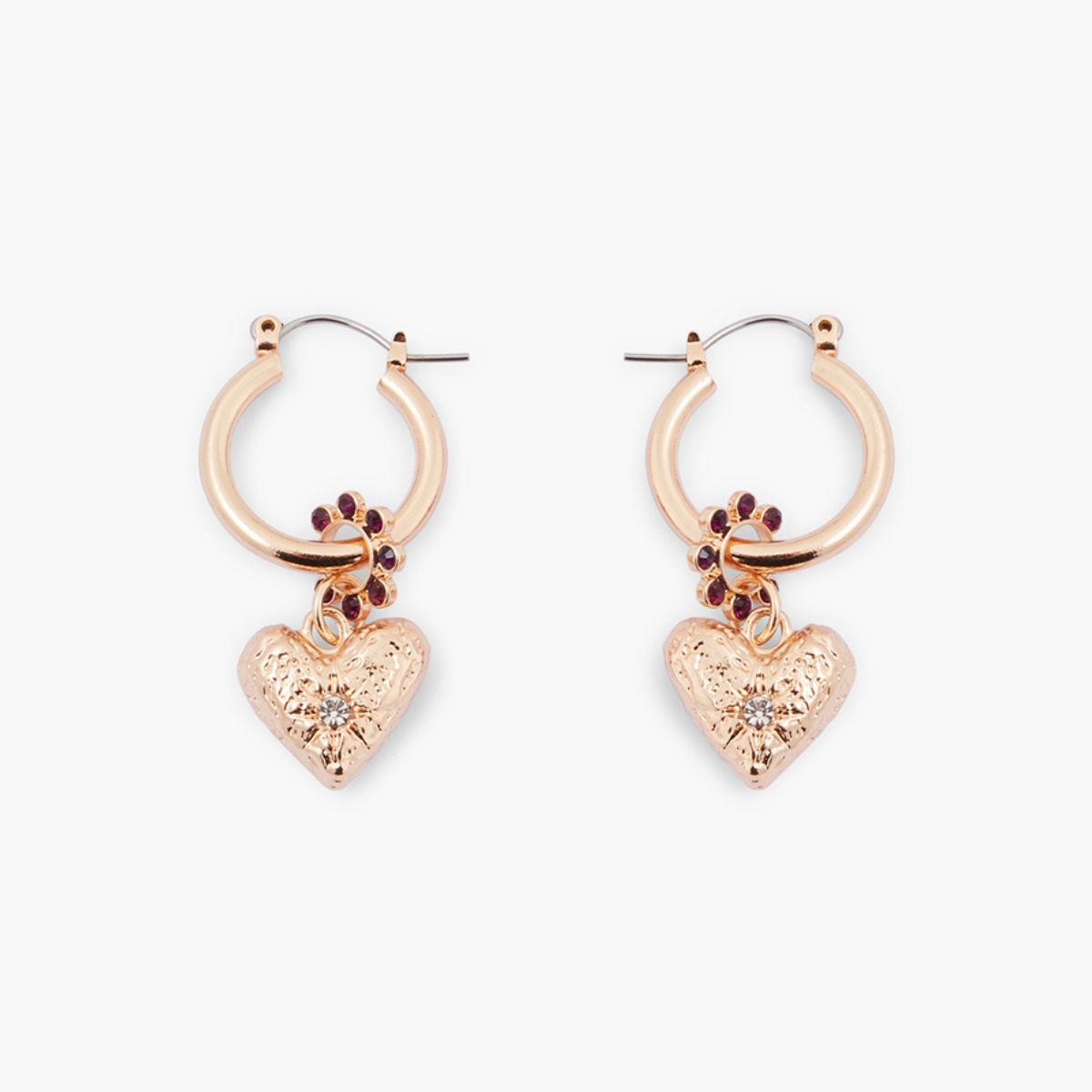 Créoles pendentif cœur martelé avec strass