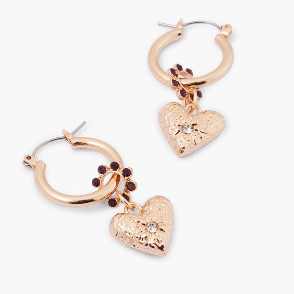 Créoles pendentif cœur martelé avec strass