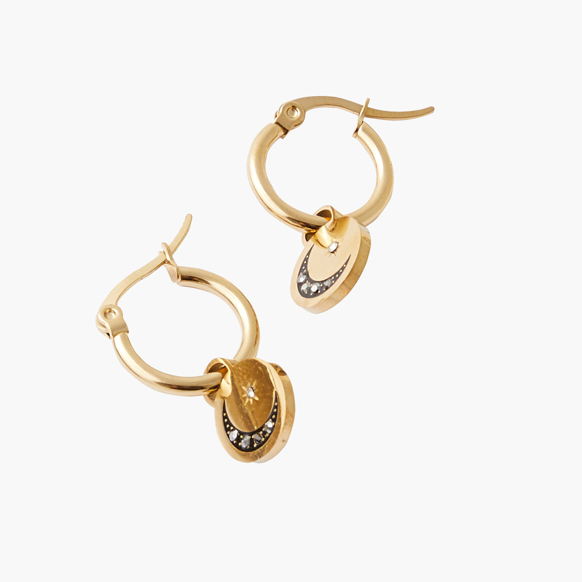 Créoles médailles lune et strass Acier Inoxydable