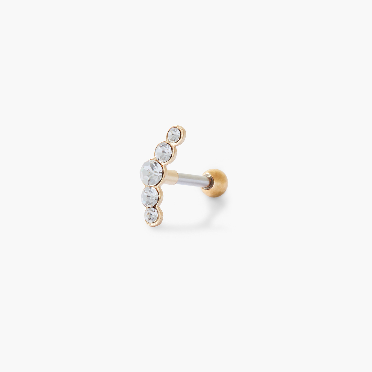 Piercing stud helix/tragus 5 strass acier chirurgical 316L doré