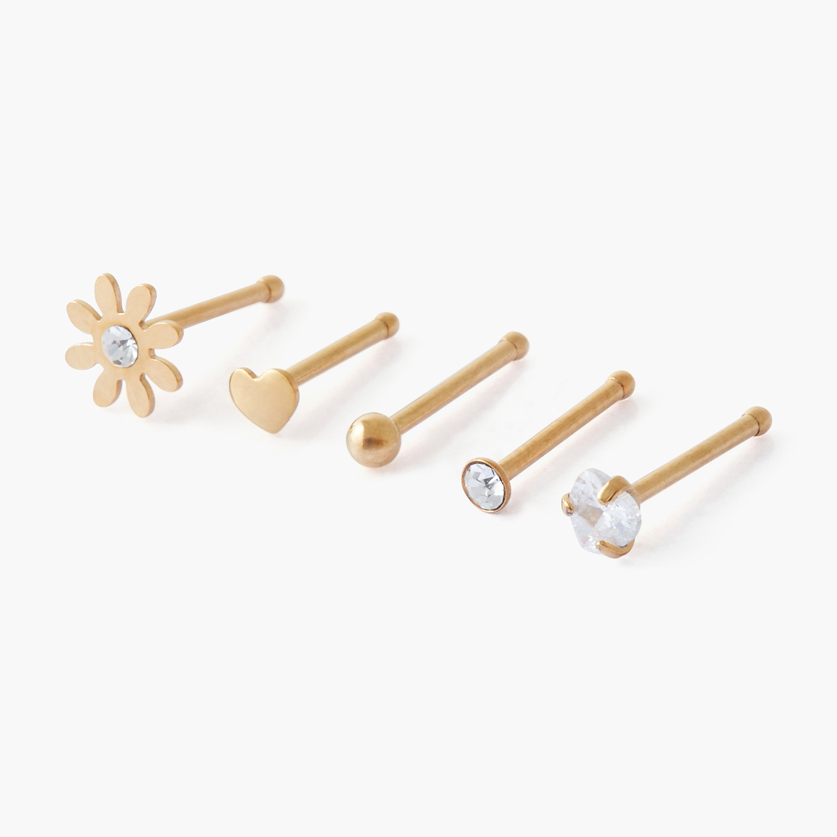 Set de 5 piercings nez studs acier inoxydable doré