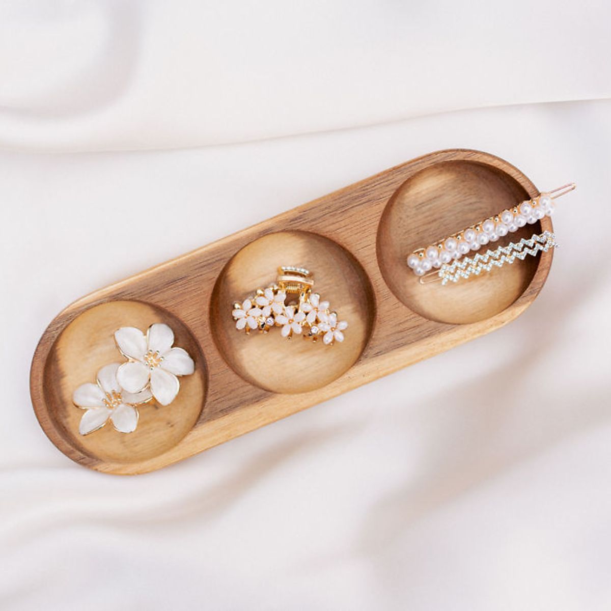 Set de 2 pinces croco métal et fleurs à facettes