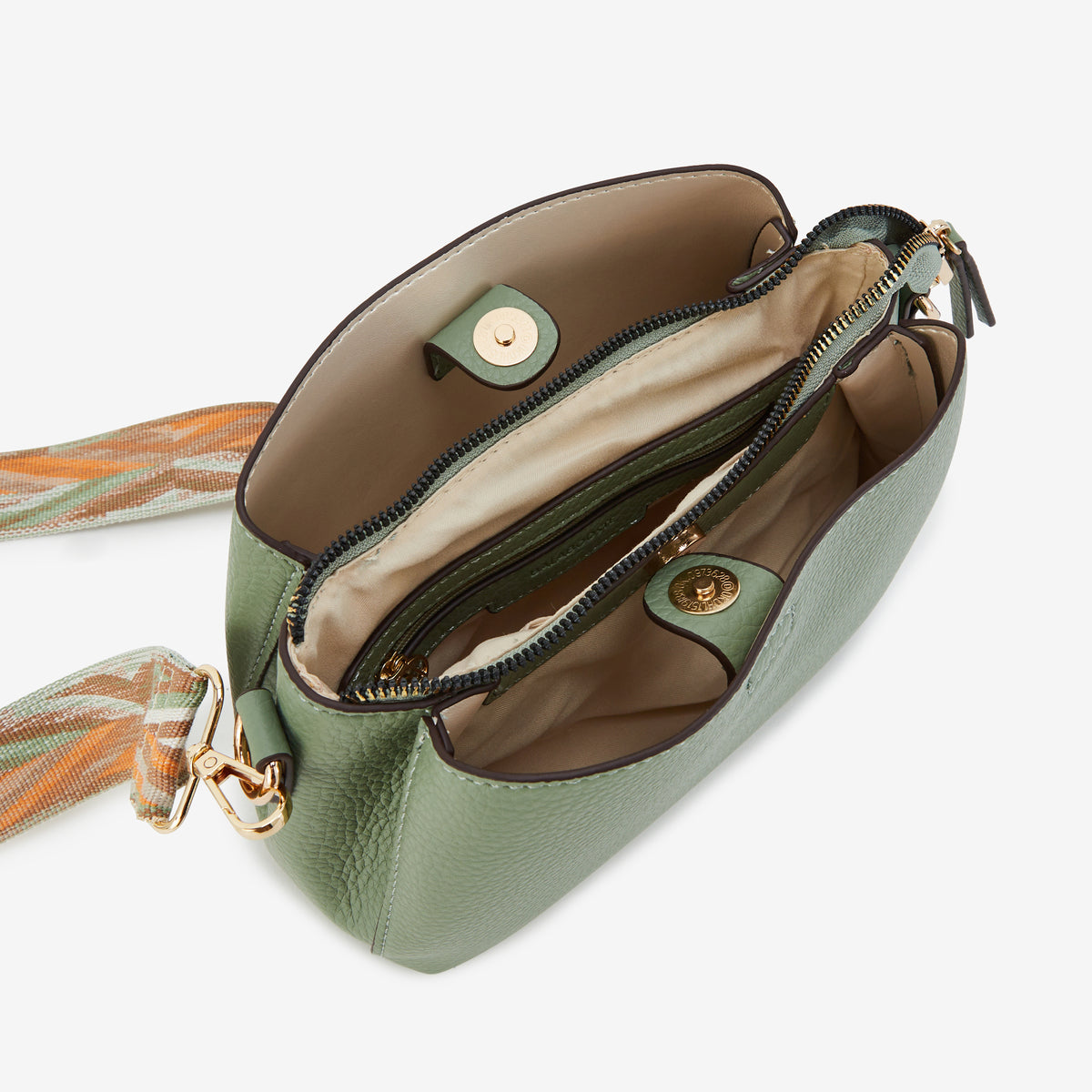 Sac vert effet grainé à bandoulière à motifs