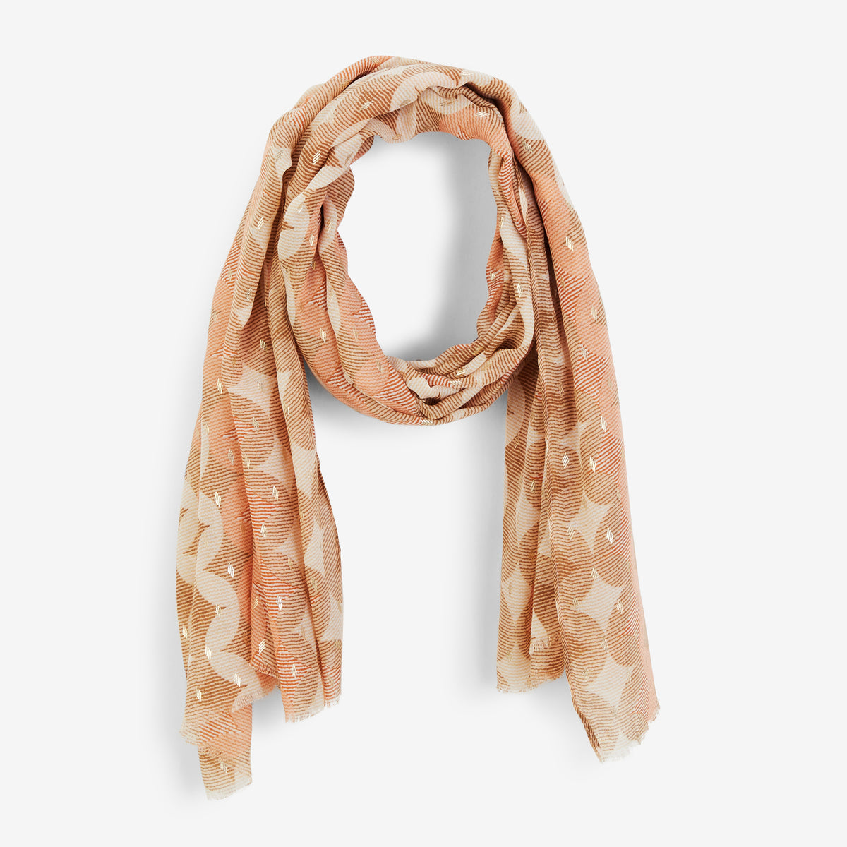 Foulard motifs géométriques beige et orange