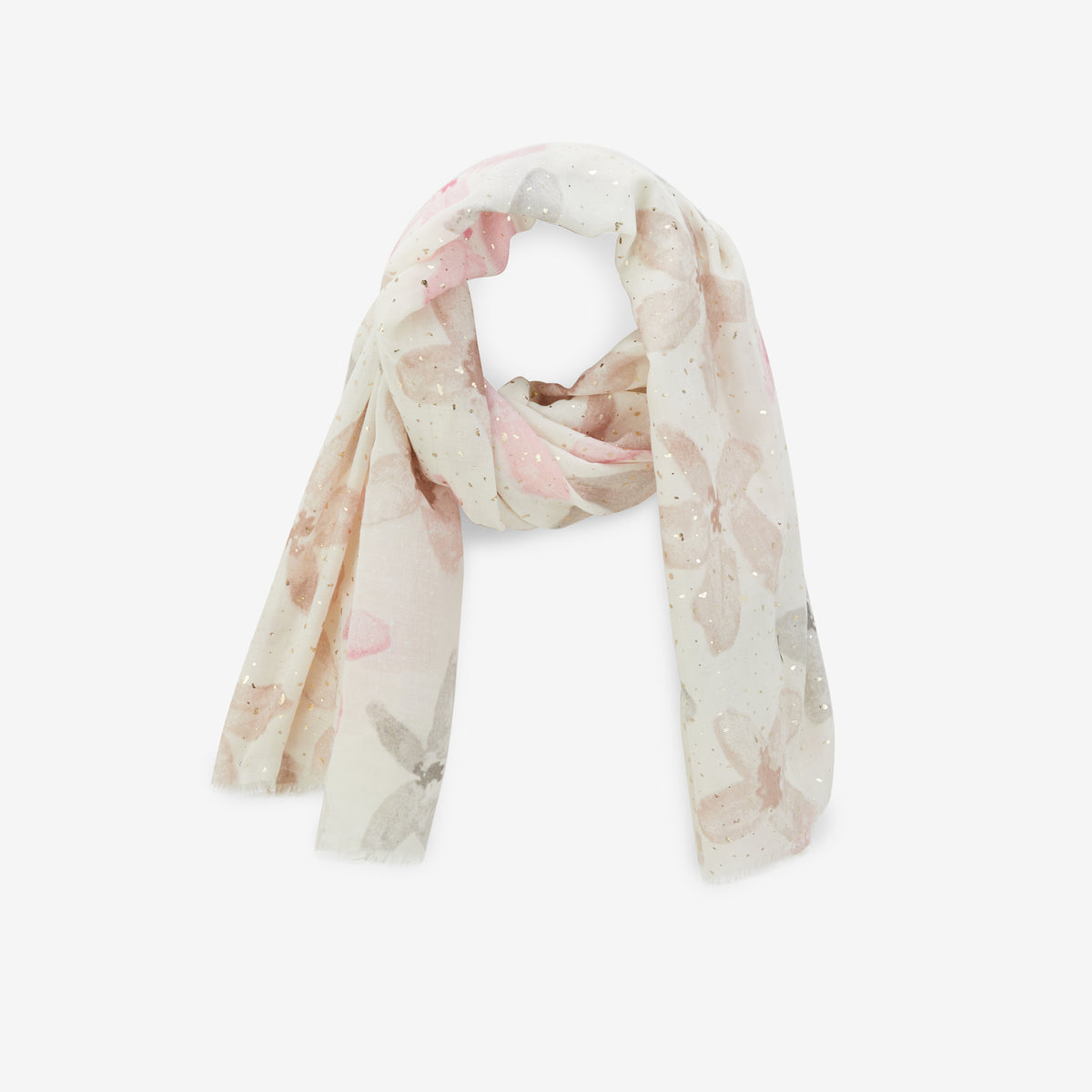 Foulard motifs fleurs rose et ivoire
