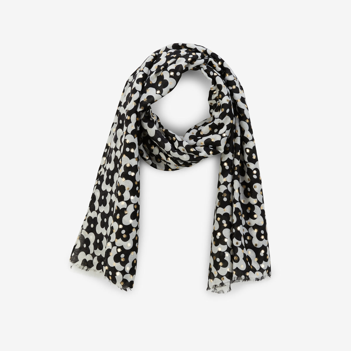 Foulard petites fleurs graphiques noir