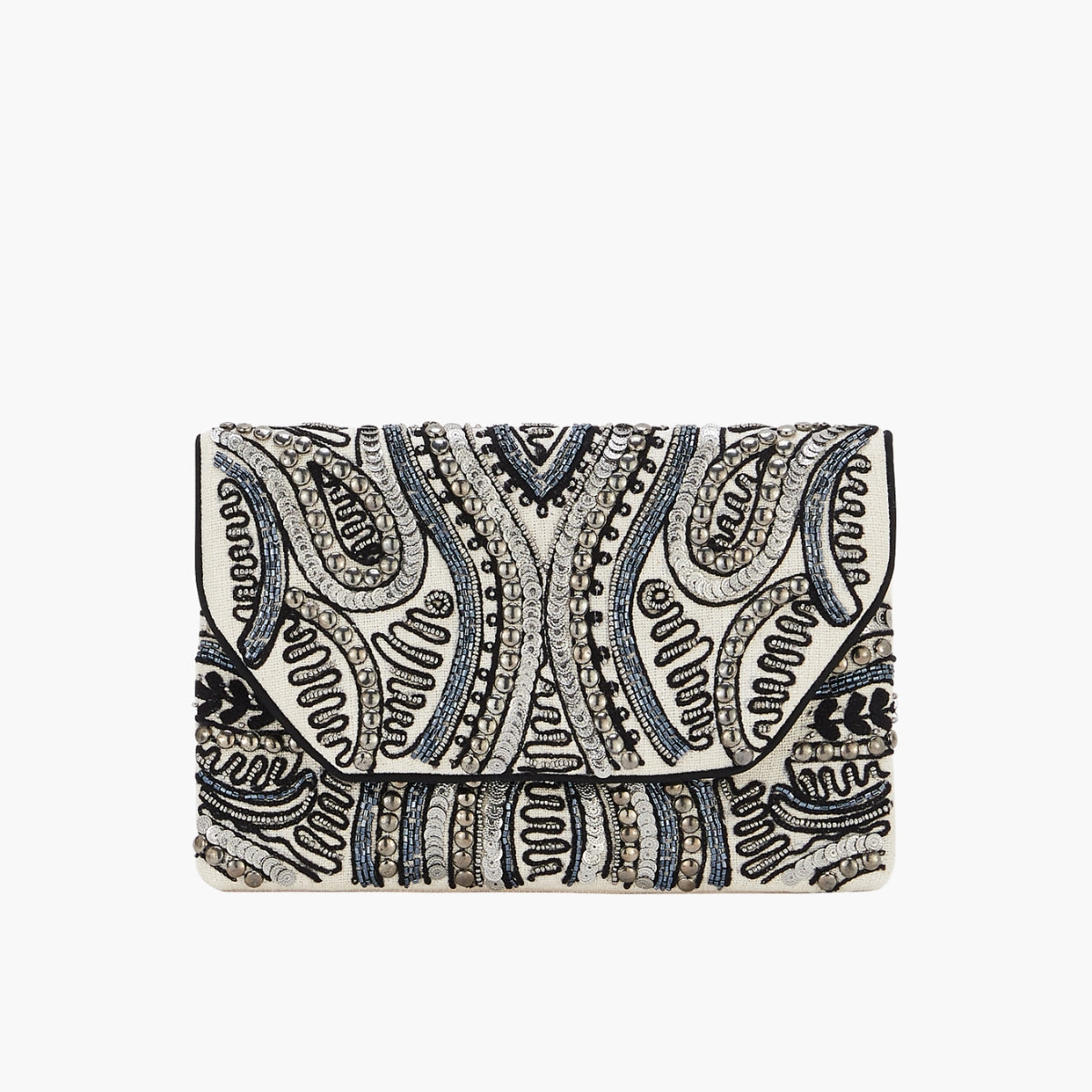 Pochette brodée perles et sequins