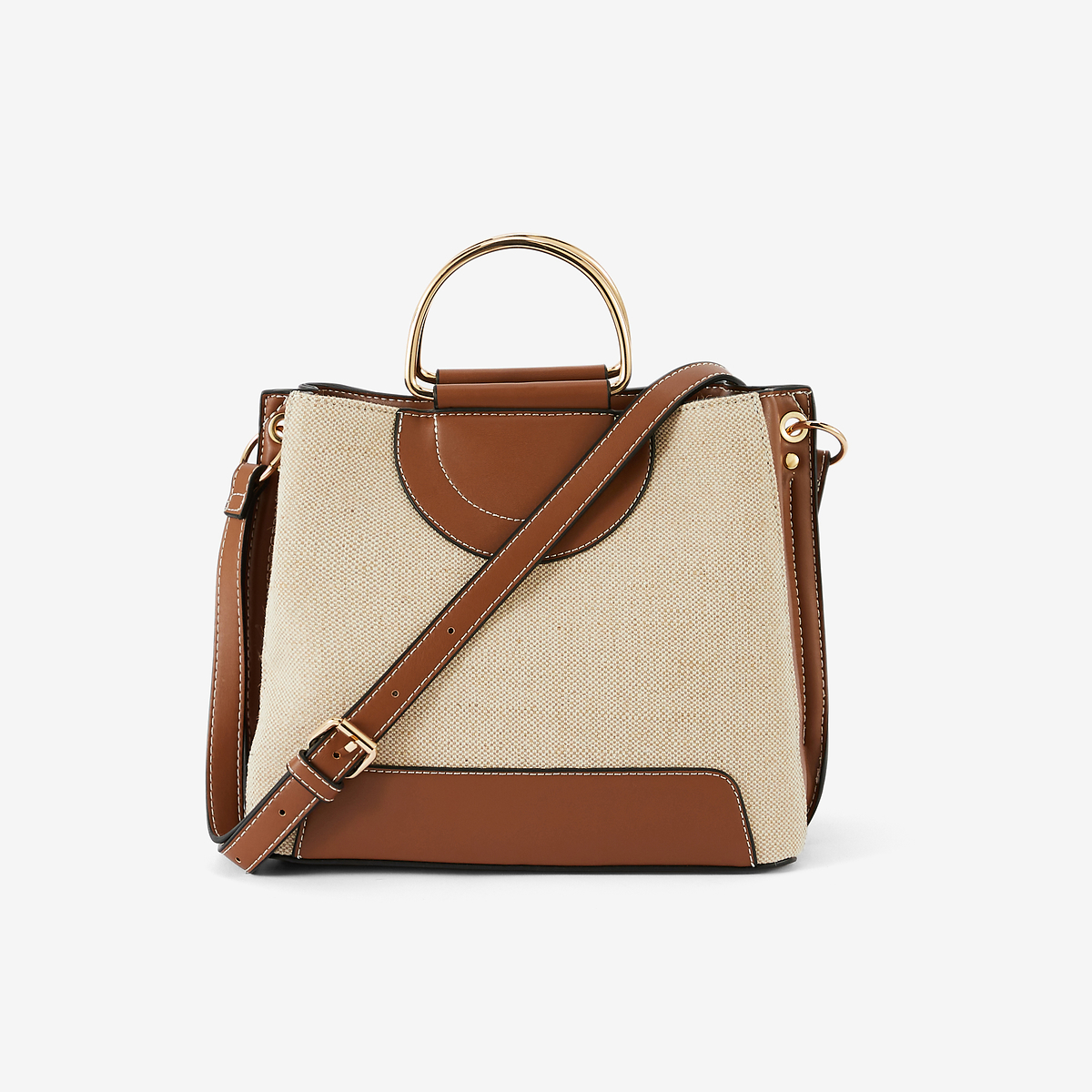 Sac en toile avec anses métal beige et camel