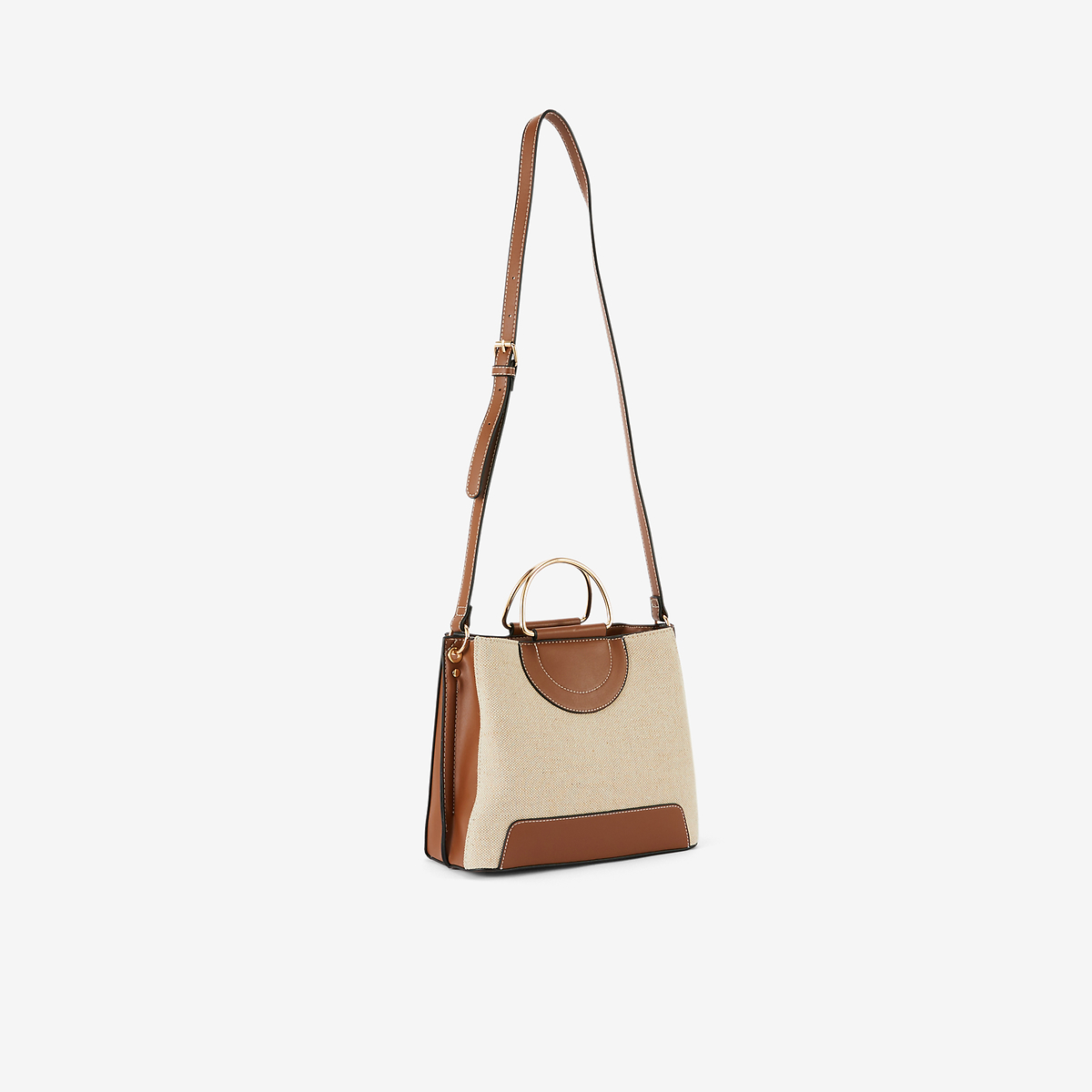 Sac en toile avec anses métal beige et camel