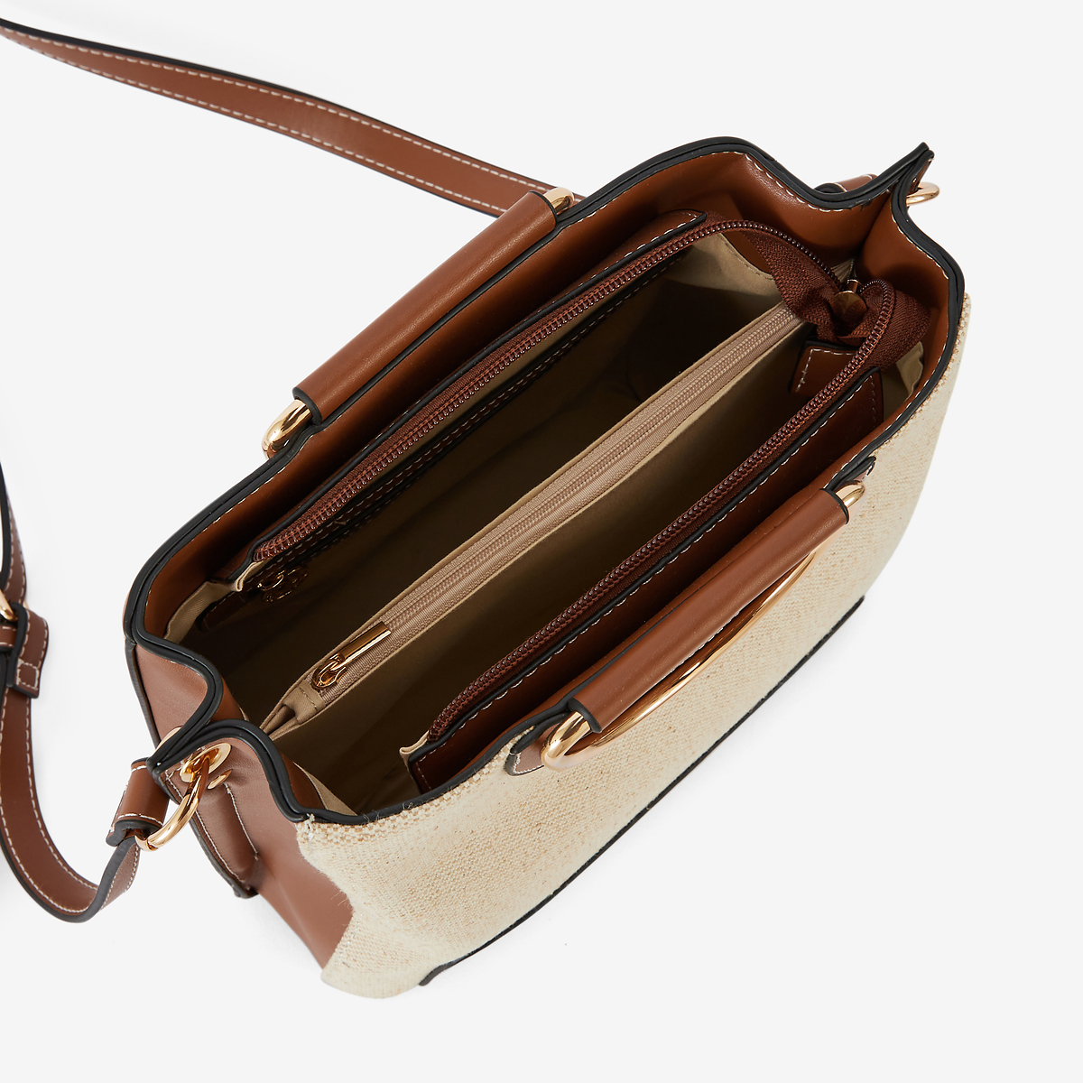 Sac en toile avec anses métal beige et camel