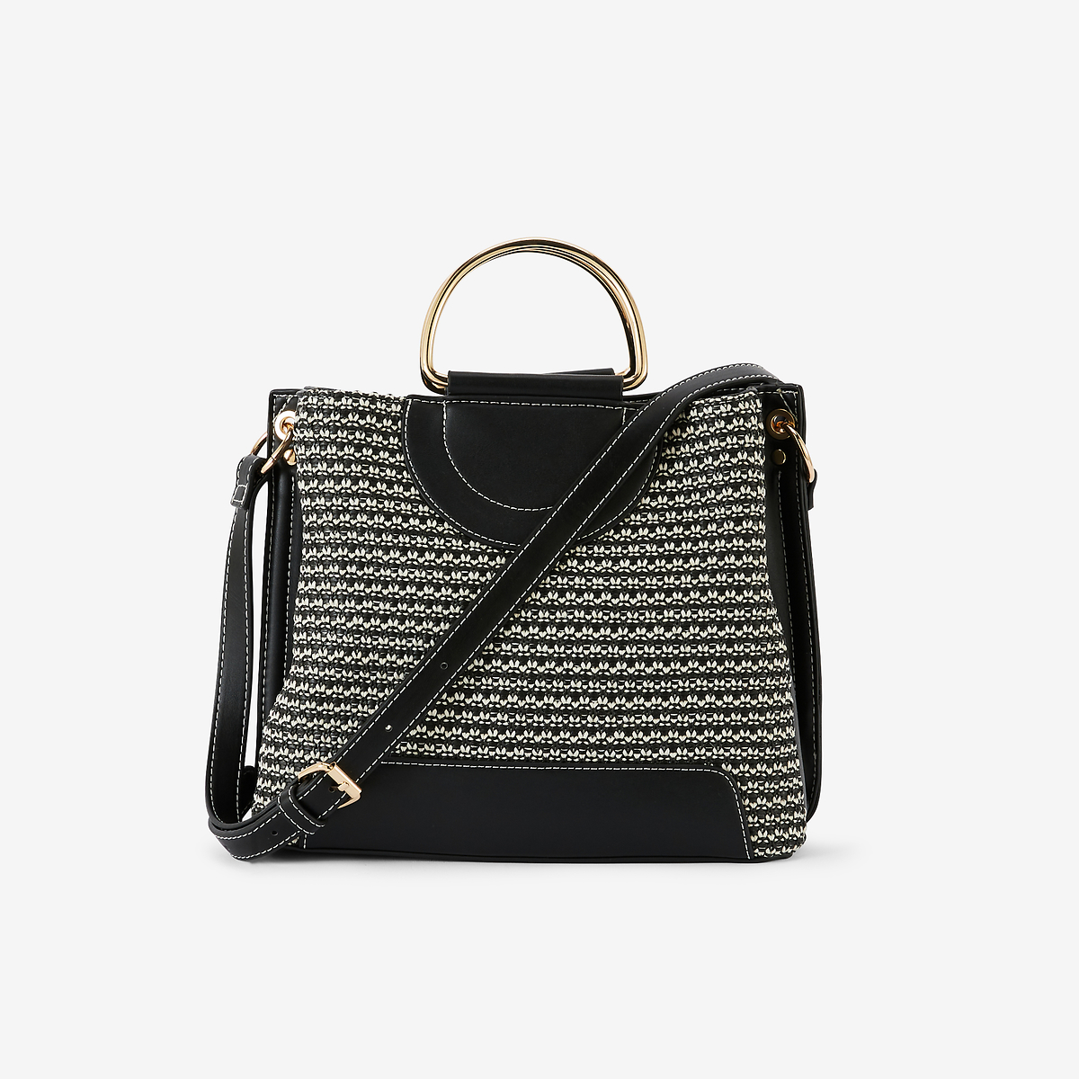 Sac en toile avec anses métal beige et noir