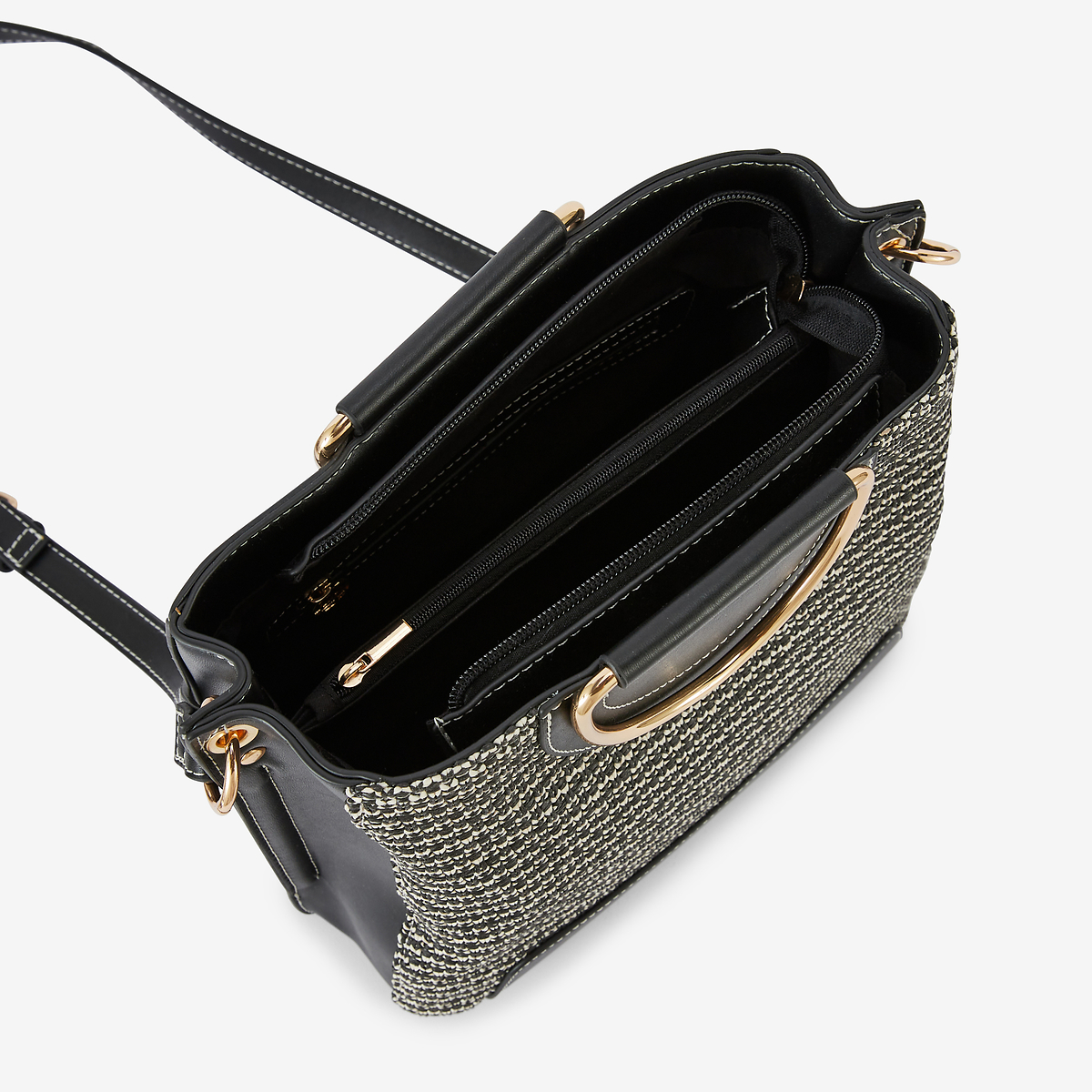 Sac en toile avec anses métal beige et noir