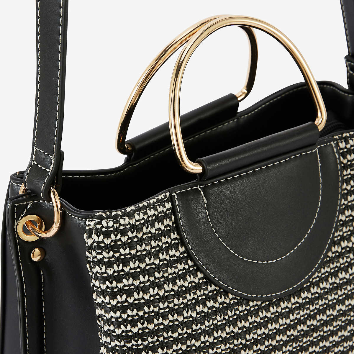 Sac en toile avec anses métal beige et noir