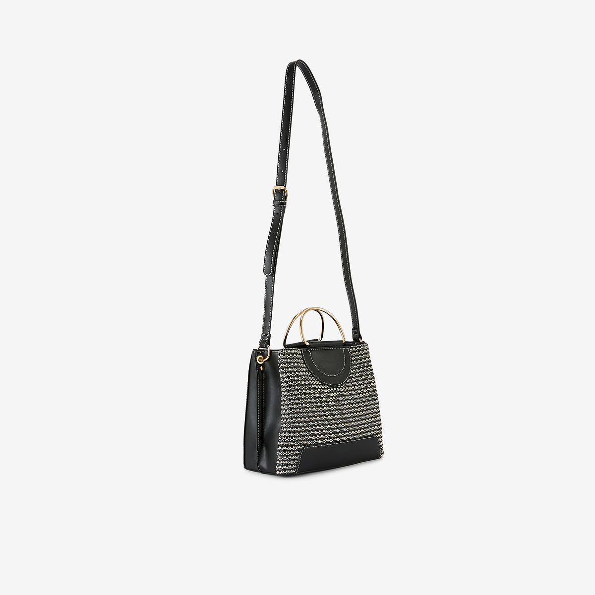 Sac en toile avec anses métal beige et noir