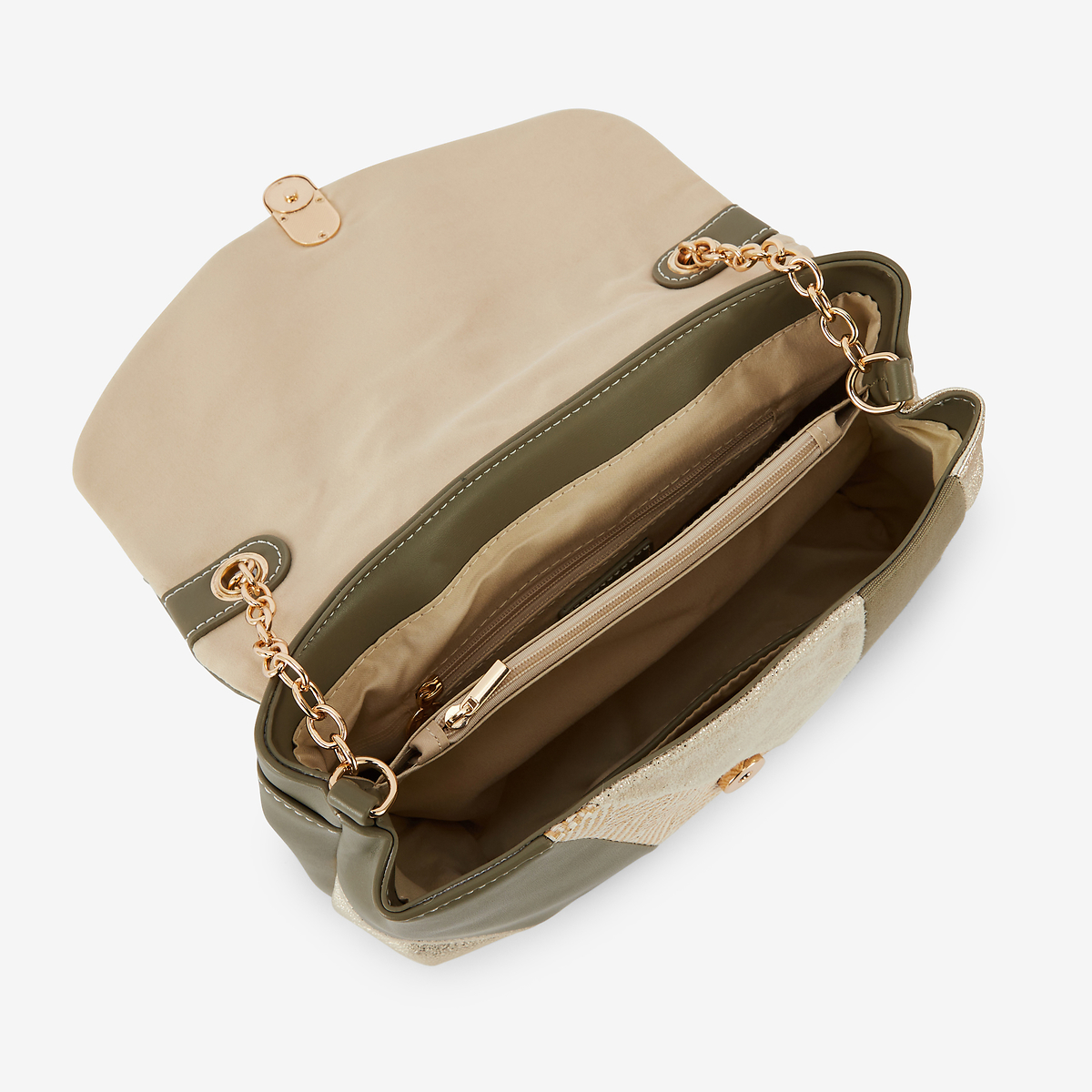 Sac à bandoulière patchwork kaki