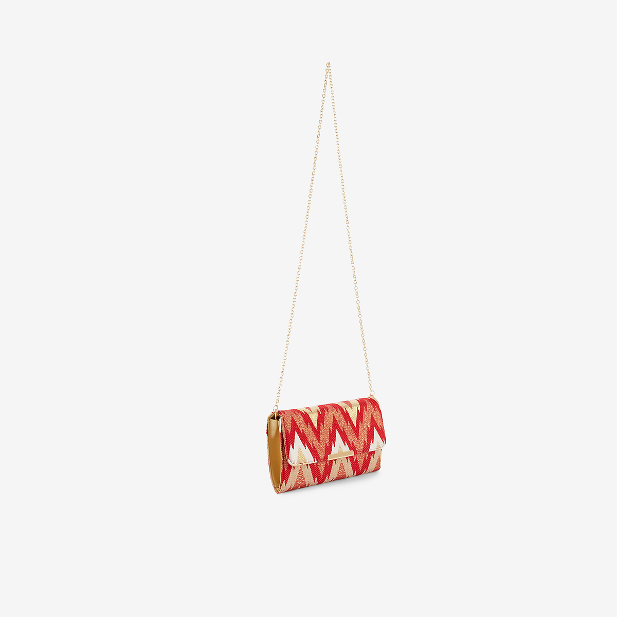Pochette de soirée motifs zigzag corail