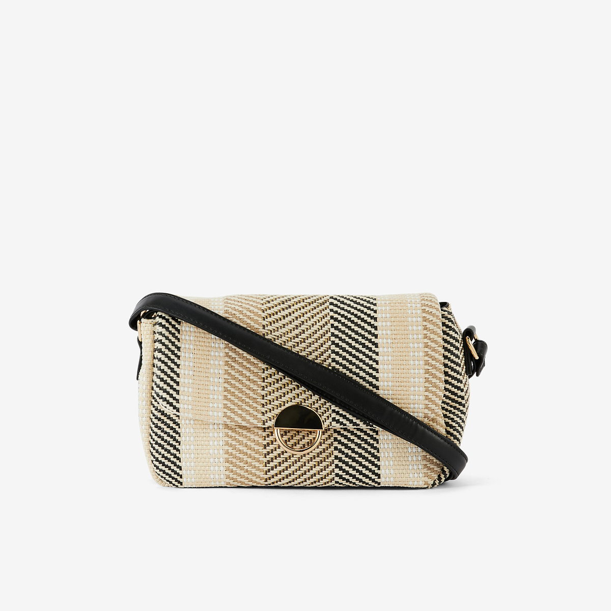 Sac à bandoulière textile à rayures beige et noir