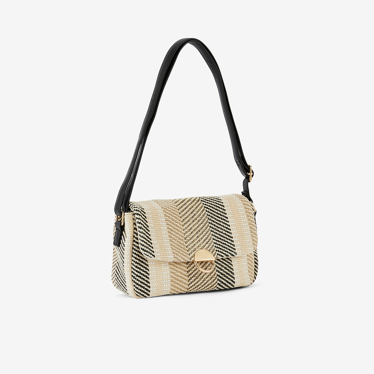 Sac à bandoulière textile à rayures beige et noir